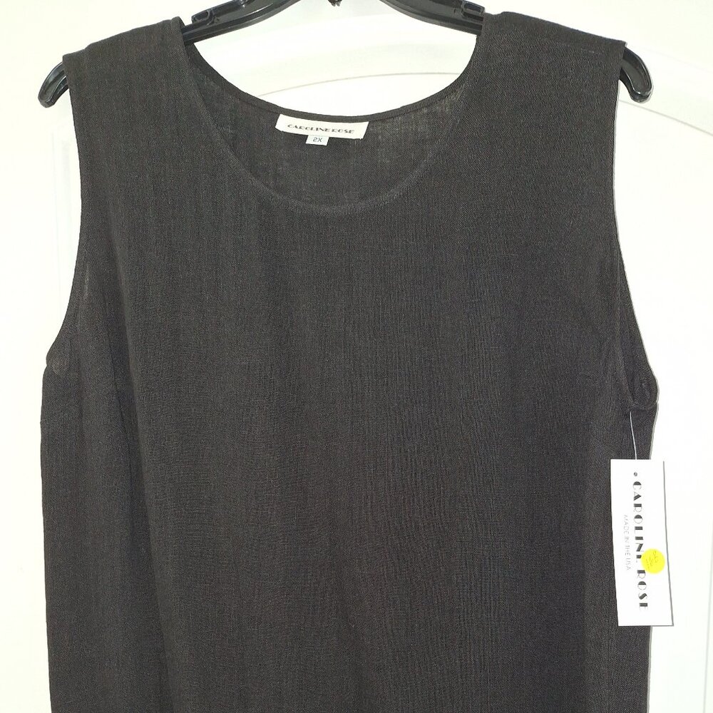CAROLINE ROSE 100% Linen Black Tank – Size 2X